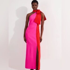 NWT Karen Millen Colorblock Pink and Red One Shoulder Neck Tie Dress Size 8